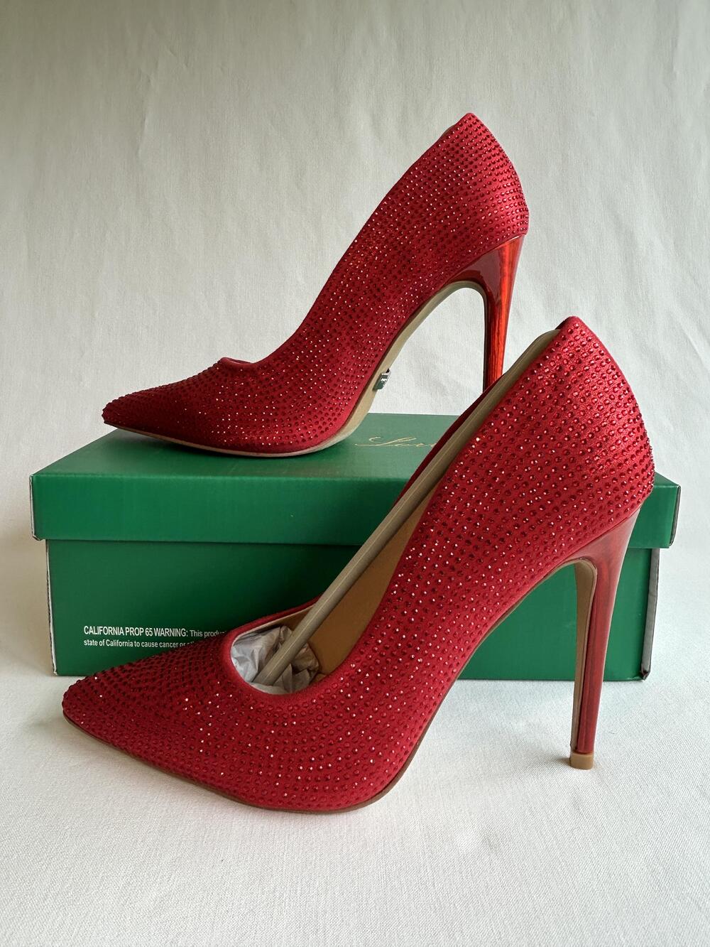Lauren Lorraine Dori Shoes Womens Size 7.5 Red Rhinestone Stiletto Heels Pumps